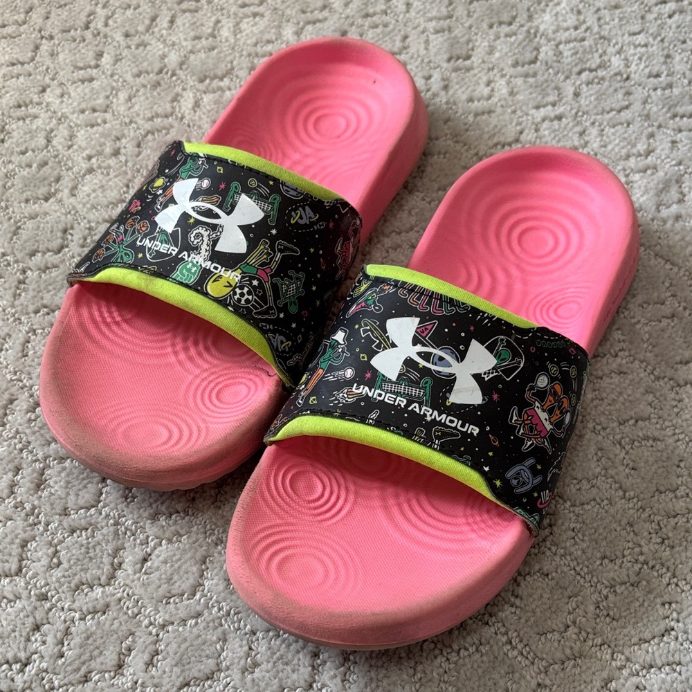 Under Armour Kids Sandals - Pink and Black with Neon Accents